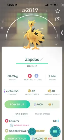 Pokemon Go Shiny Legendary Galerian Zapdos - Image 1