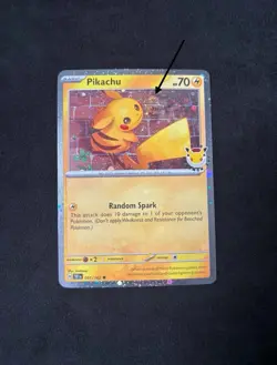 Pikachu (Stamped Pokemon Day 2026) 051/162 Cosmos Holo (Swirl Above Face) - NM - Image 1