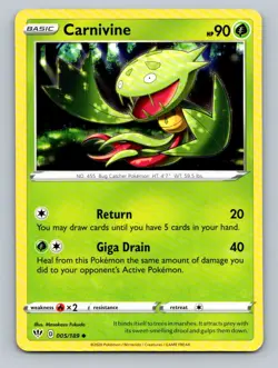 Pokemon Carnivine SWSH03: Darkness Ablaze 005/189 Near Mint NM - Image 1