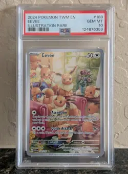 2024 POKEMON TWM EN-TWILIGHT MASQUERADE ILLUSTRATION RARE #188 EEVEE PSA 10 - Image 1
