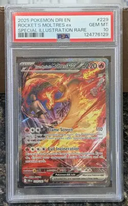 2025 POKEMON DESTINED RIVALS #229 TEAM ROCKET'S MOLTRES EX SIR PSA 10 - Image 1