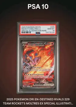 2025 POKEMON DESTINED RIVALS #229 TEAM ROCKET'S MOLTRES EX SIR PSA 10 - Image 3