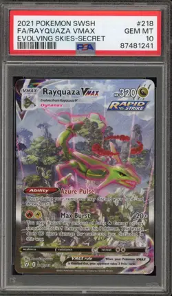 Pokemon Rayquaza VMAX Evolving Skies Secret Rare Full Alt Art #218 PSA 10 - Image 1