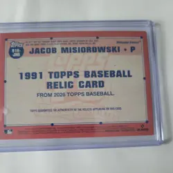 2026 Topps Series 1 91 Topps Relic Jacob Misiorowski #91R-JMI Brewers RC QTY - Image 2