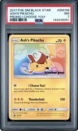 Pokemon Movie Ash's Pikachu SM108 SM Black Star Promo 2017 PSA 7 Regular - Image 1