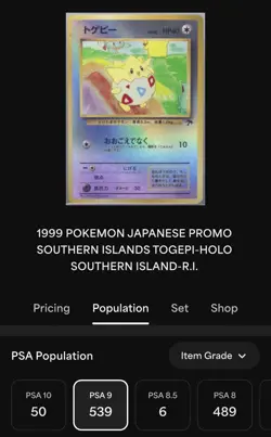 1999 Pokemon Japanese Promo Togepi-Holo Southern Island-R.I. PSA 9 - Image 3