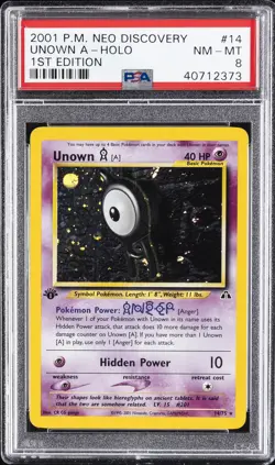 2001 POKEMON NEO DISCOVERY 1ST EDITION #14 UNOWN A-HOLO PSA 8 - Image 1