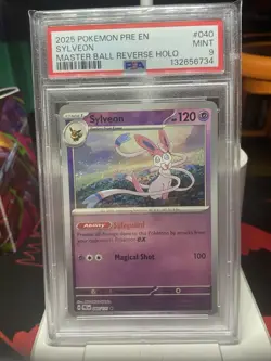 Sylveon Master Ball PSA 9 040 Reverse Holo Prismatic Evolutions Pokemon - Image 1