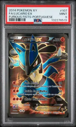 2014 POKEMON XY FURIOUS FISTS PORTUGUESE #107 FULL ART/LUCARIO EX PSA 9 - Image 1