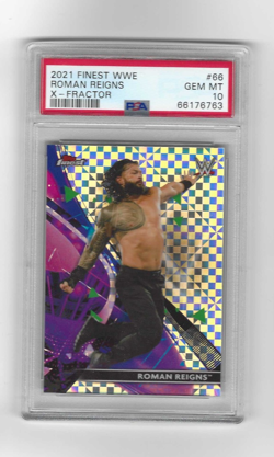 2021 Topps Chrome WWE Roman Reigns X-Fractor Refractor Card #66 PSA 10 - Image 1
