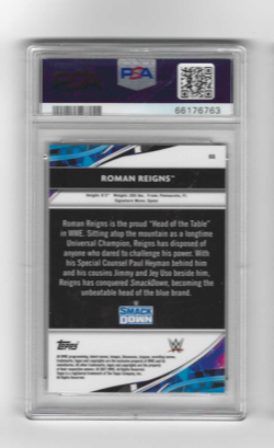 2021 Topps Chrome WWE Roman Reigns X-Fractor Refractor Card #66 PSA 10 - Image 2