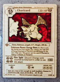 🔥 1999 Wooden Pokemon 1st Edition Holo Charizard #4 🔥 Rare Beautiful Card - Image 1
