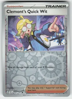 CLEMONT'S QUICK WIT 167/191 REVERSE HOLO UC SURGING SPARKS POKEMON NM/M - Image 2
