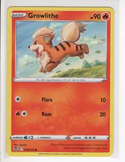 GROWLITHE SILVER TEMPEST SET POKEMON CARD 019/195 NM/M - Image 1