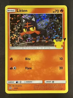 NM Litten 15/25 Holo 25th Anniversary Mcdonalds 2021 Pokemon Card - Image 1