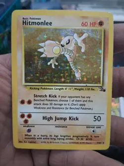 Pokemon Hitmonlee Fossil Holo Rare Card 7/62 1999 60 HP Basic - Image 1