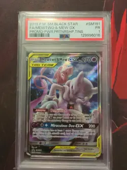 2019 POKEMON SM BLACK STAR PROMO SM191 ALT ART MEWTWO MEW GX PSA 1 Tag Team - Image 1