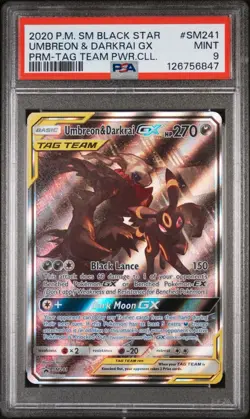 2020 POKEMON SM BLACK STAR PROMO TAG TEAM POWERS COLL UMBREON & DARKRAI GX PSA 9 - Image 1