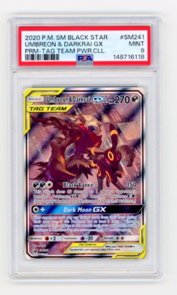 2020 POKEMON SM BLACK STAR PROMO TAG TEAM POWERS COLL UMBREON & DARKRAI GX PSA 9 - Image 1
