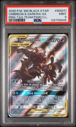 2020 POKEMON SM BLACK STAR PROMO TAG TEAM POWERS COLL UMBREON & DARKRAI GX PSA 9 - Image 1