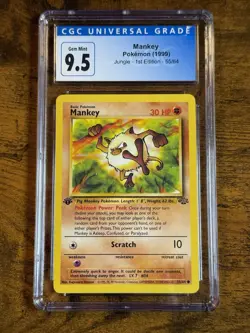 1999 POKEMON #55/64 JUNGLE 1ST EDITION MANKEY CGC 10 GEM MINT - Image 1