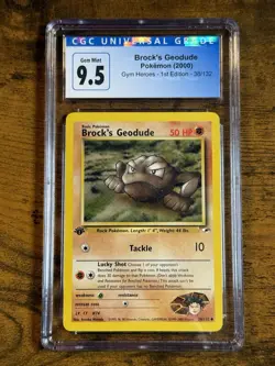 CGC GEM MINT 10 Pokemon Brock's Geodude 38/132 2000 Gym Heroes 1st Edition - Image 1