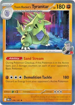 POKEMON DESTINED RIVALS HOLO RARE TEAM ROCKET'S TYRANITAR 096/182 PACK FRESH - Image 1