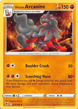 Hisuian Arcanine 071/189 Astral Radiance Rare Non Holo Pokemon TCG - Image 1