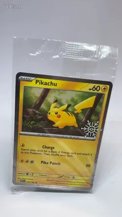 Pikachu 25/165 Holiday Calendar Promo Stamp SEALED Pokemon TCG with Swirl - Image 1