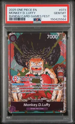 2025 ONE PIECE OP07-073 BANDAI CARD GAMES FEST 25-26 MONKEY D LUFFY PROMO PSA 10 - Image 1