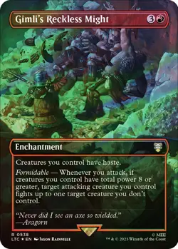 MTG SURGE FOIL Gimli's Reckless Might Borderless - The Lord of the Rings - Image 1