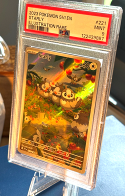 2023 Pokemon SV1 Starly #221 Illustration Rare PSA 9 Mint Scarlet & Violet - Image 1