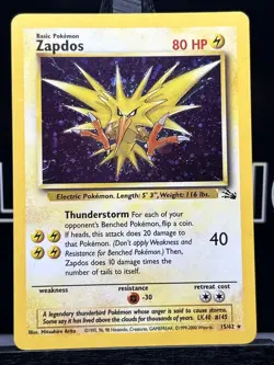 1999 Pokemon Base Set 016/102 Zapdos Holo Rare WOTC NM - Image 3