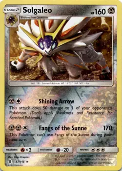 SOLGALEO 87/145 R GUARDIANS RISING POKEMON REVERSE HOLO MP - Image 1