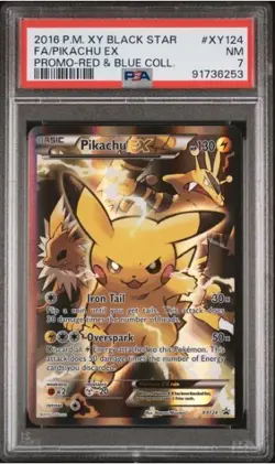2016 Pikachu EX XY124 Red & Blue Collection Black Star Promo Pokemon PSA 7 - Image 1