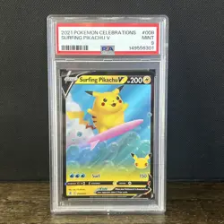 Pokemon 2021 TCG SWSH Celebrations Surfing Pikachu V Card 008/025 PSA 9 - Image 1