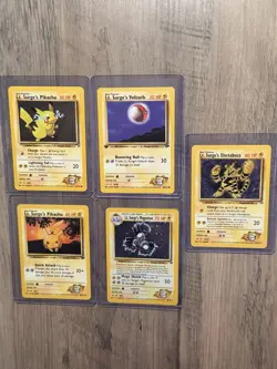Pokemon TCG 5 Card Lt. Surge Lot #1 W/ 1st Edition + Holo + 2 Pikachu’s - Image 1