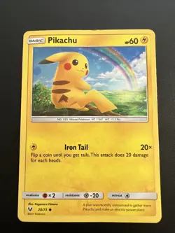 Pikachu - 28/73 - Pokemon Shining Legends Sun & Moon Holo Rare Card HP - Image 1