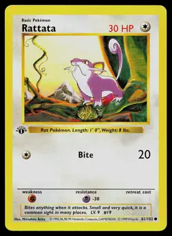 Pokemon Card - Rattata Base Set (Shadowless) 61/102 Common 1st Edition - Image 1