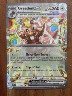 Pokemon TCG Greedent ex 179/197 Obsidian Flames Double Rare NM Card - Image 1