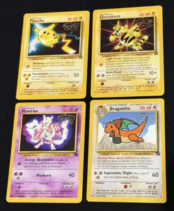 Pokemon First Movie Black Star Promo Cards Set Of 4 Pikachu Mewtwo Dragonite - Image 1