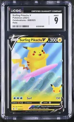 Surfing Pikachu V *CGC 9* Holo *Celebrations* #8 *2021* Pokemon - Image 1