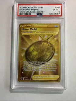 Pokemon TCG Hero's Medal Gold Secret Rare Card 201/185 Vivid Voltage PSA 6 EX-MT - Image 2