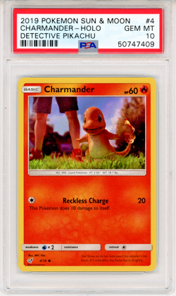 2019 POKEMON SUN & MOON CHARMANDER HOLO D. PIKACHU - PSA 10 - #4 4/18 GENUINE - Image 1