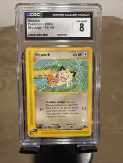 2003 Pokemon Skyridge Meowth 78/144 Non Holo WOTC e-Reader Vintage CGC 8 - Image 1