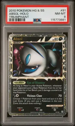 Pokemon TCG Absol HeartGold Silver Triumphant Holo 2010 91/102 PSA 8 Near Mint - Image 1
