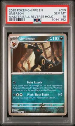 2025 POKEMON PRE EN-PRISMATIC EVOLUTIONS MASTER BALL REVERSE HOLO UMBREON PSA 10 - Image 1