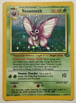 Venomoth Jungle Holo Pokemon 1999 TCG Vintage Rare Card # 13/64 Moderate Play - Image 1