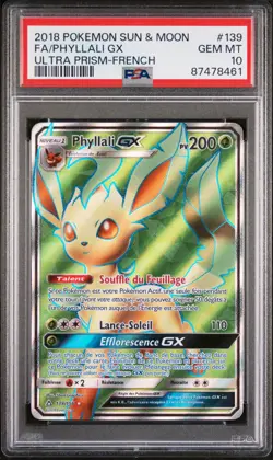Carte Pokemon Phyllali GX 139/156 PSA 10 Soleil & Lune Ultra Prisme FR - Image 1