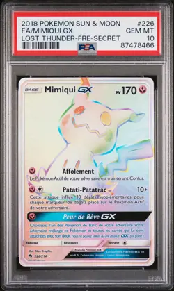 Carte Pokemon Mimiqui GX 226/214 PSA 10 Rainbow Tonerre Perdu POP 1 Soleil Lune - Image 1